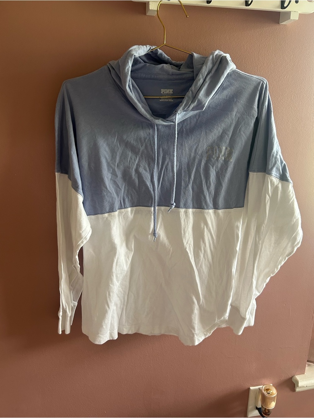 PINK VS Two-Tone Blue and White Lightweight Hooded Pullover Tshirt